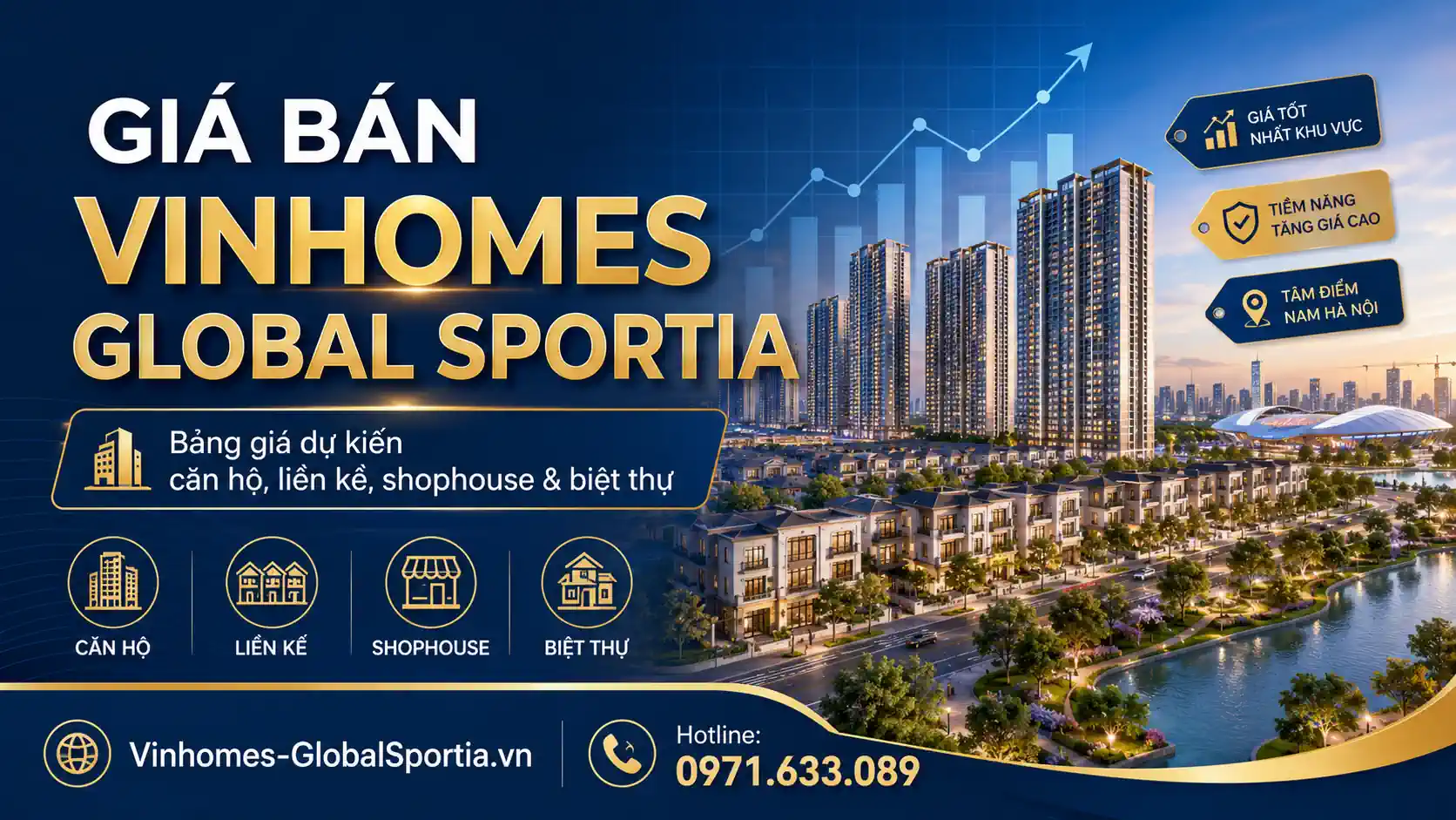 Giá bán Vinhomes Global Sportia Hà Nội - bảng giá dự kiến căn hộ, liền kề, shophouse và biệt thự